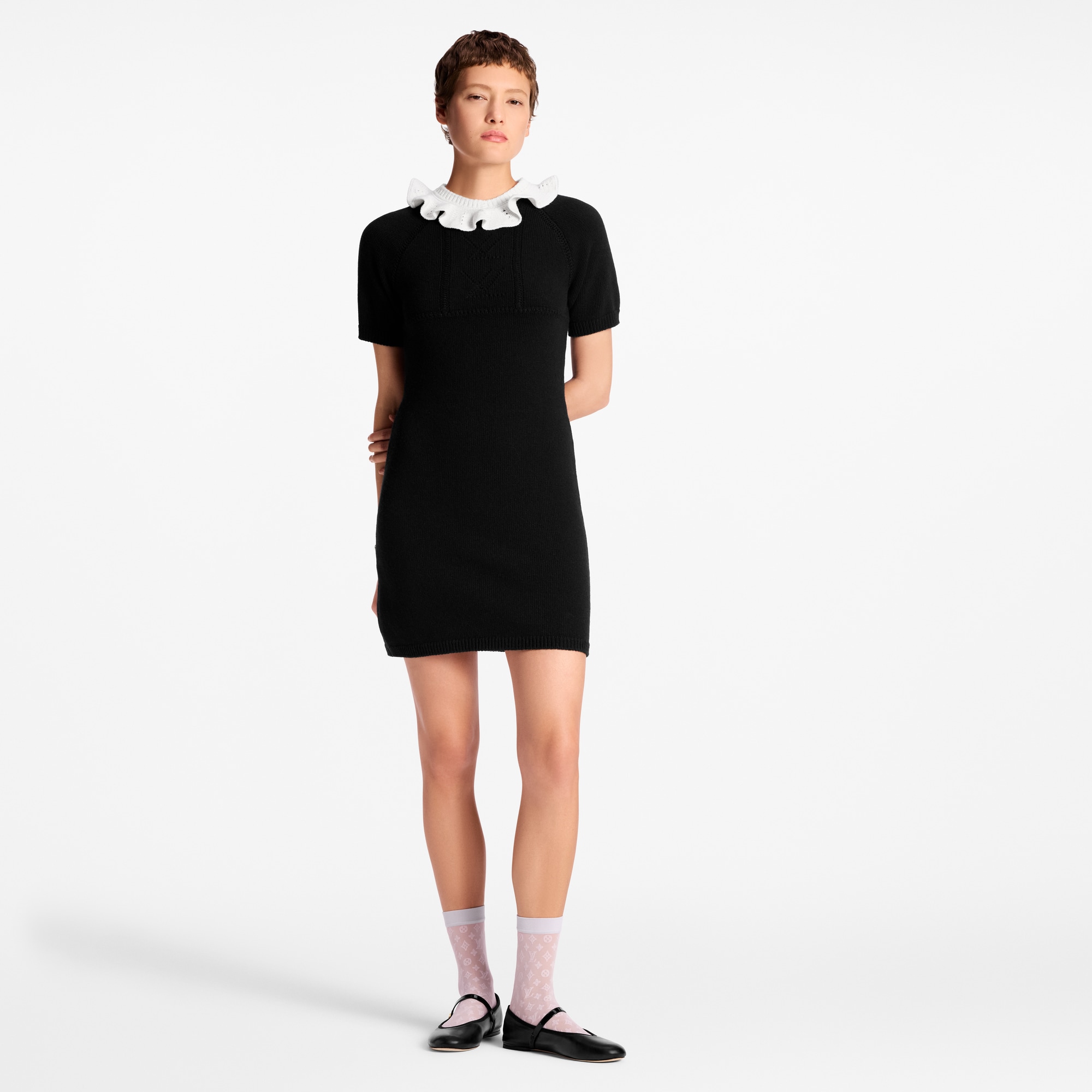 Louis Vuitton ルイヴィトン 2015 Polka Dot Black Silk Dress Knee